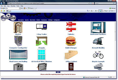 The Online Configurator 'Configur8or - Configuration Software'. Product configurator for manufacturing, production, service, reseller companies and more. Online Configurator, Configuration Software for manufacturing, estimating, order processing, service, reseller companies and more.