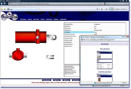 Ordering a cylinder product screen shot being configured for manufacturing.